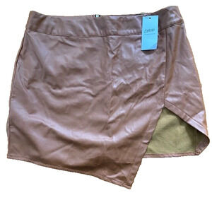 NEW  Choies Womens Size Large Faux Leather Ultra Mini Skirt Chocolate Brown